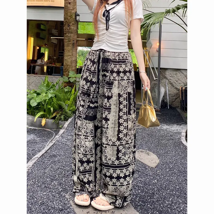 【夏日几荷花定制现货】棉绸裤女夏季薄款九分ins风宽松大码凉凉裤