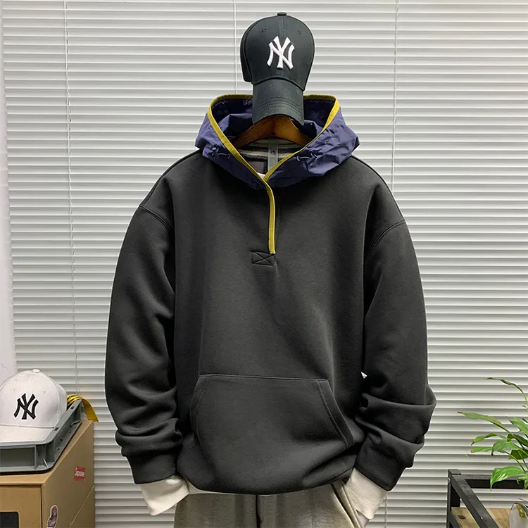 卫衣男士连帽套头简约潮牌重磅拼接2025春秋新款百搭运动百搭帽衫