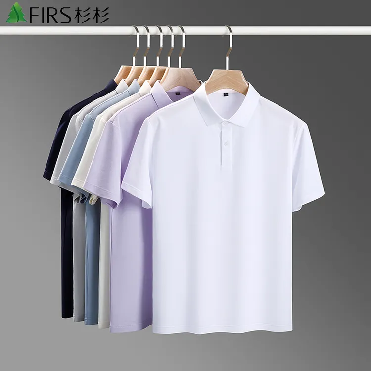 杉杉含抗菌桑蚕丝男士短袖POLO衫海鸥领夏季商务修身凉感翻领T恤