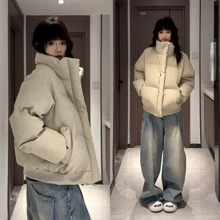 立体纹理帆布皮棉服男冬季加厚棉衣美式短款高级感夹克面包服外套