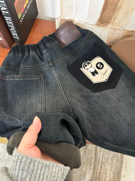 男童牛仔裤冬季2025新款冬装裤子儿童大童冬款一体绒休闲裤男孩潮