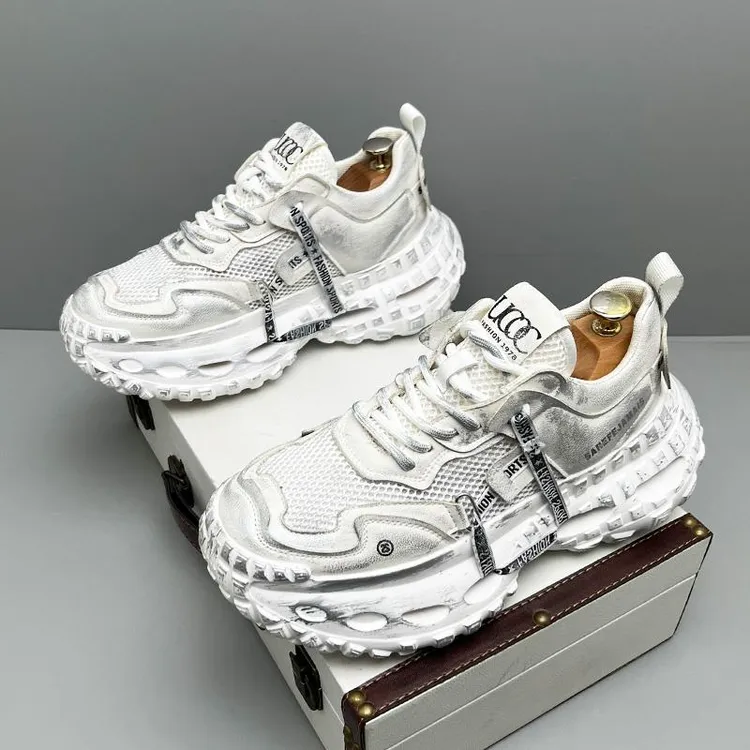 网面透气厚底老爹鞋男2025夏季增高轮胎底休闲鞋网红潮男鞋运动鞋