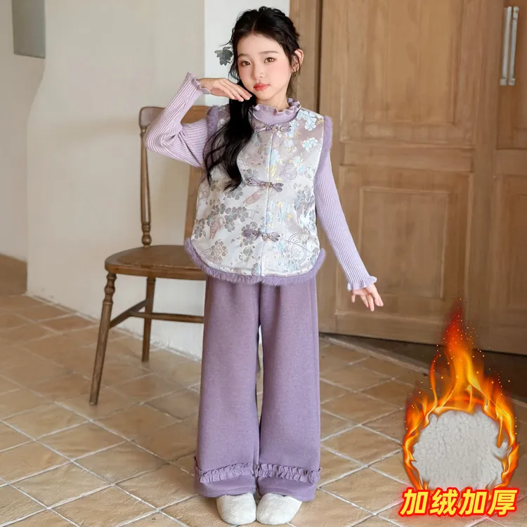 女童国风套装新中式儿童冬装小女孩衣服洋气中大童汉服唐装过年服
