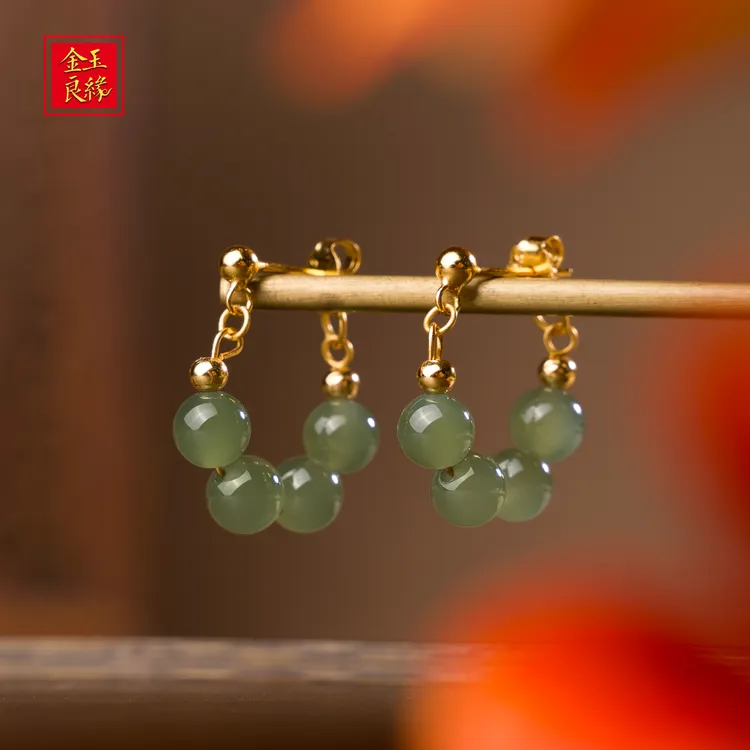 金玉良缘【清风】 和田玉晴水高冰耳环 颜色多样性发一
