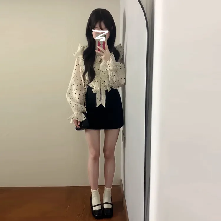 法式波点衬衫连衣裙子女2025新款早春高级感秋冬穿搭一整套装时尚