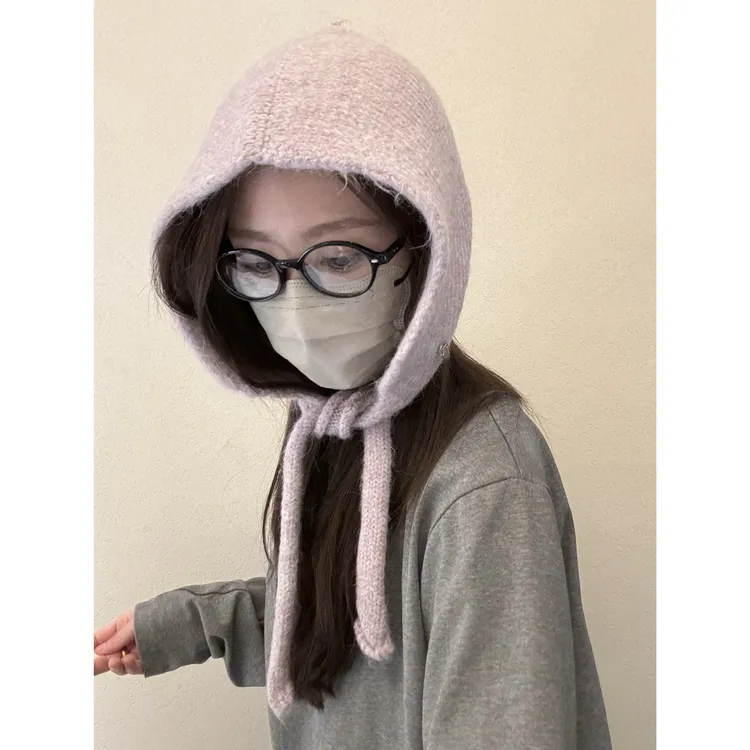 Jun 秋冬韩系叠搭系带针织帽