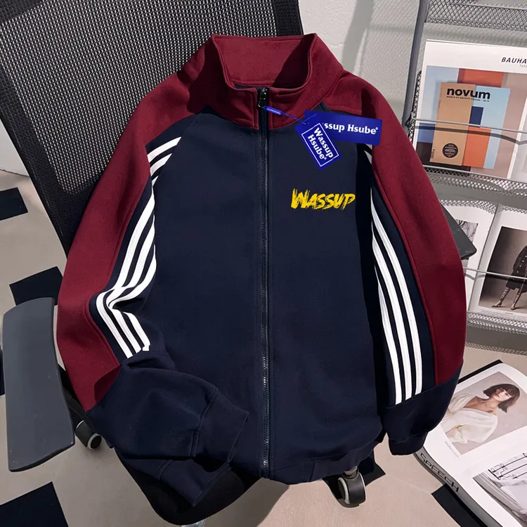 WASSUP HSUBE美式潮酷高街立领卫衣男士秋冬季慵懒开衫外套棒球服