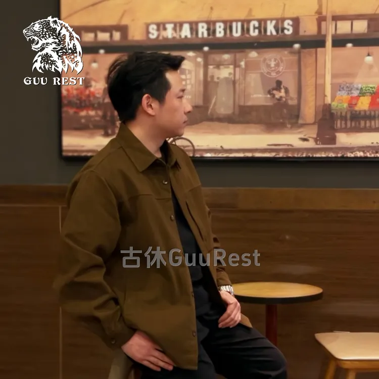 古休GuuRest衬衫纯棉600克重磅宽松复古休闲春秋季百搭长袖衬衣