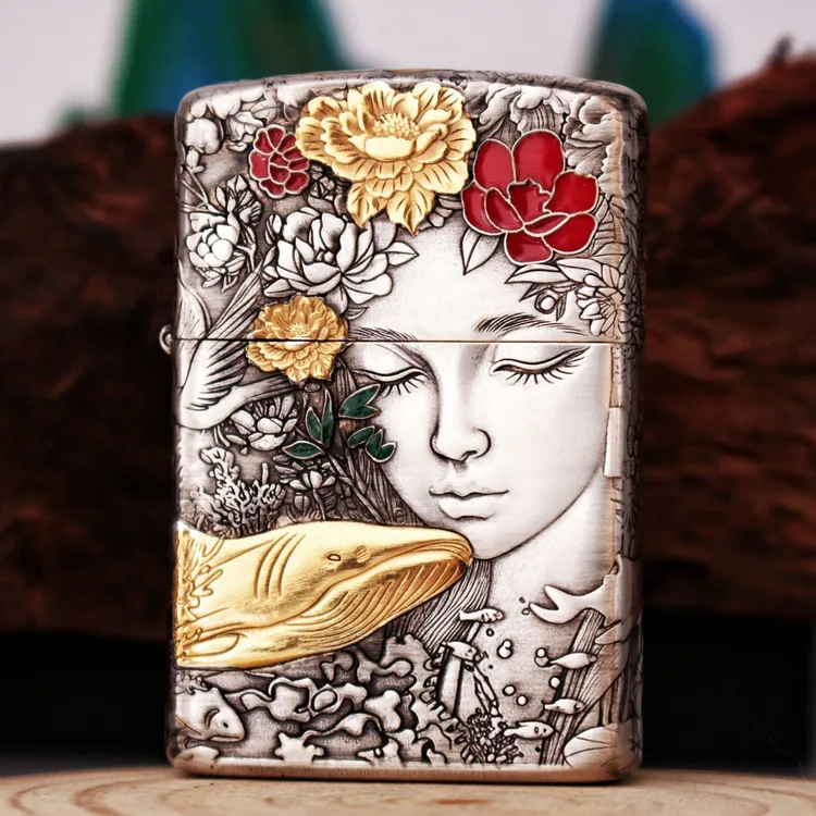 【藏锋】正版二代镀银鎏金梦境森林女孩五面浮雕防风打火机佐罗手工