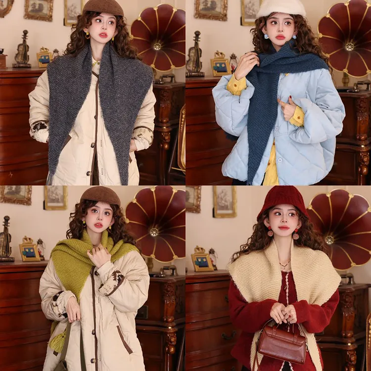 陈大器港风复古小众纯色冬季保暖百搭针织披肩围巾JC1989627