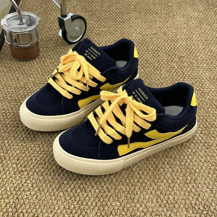 2025新款拼色痞帅男款鞋子秋冬新款小众休闲鞋百搭厚底开车板鞋男