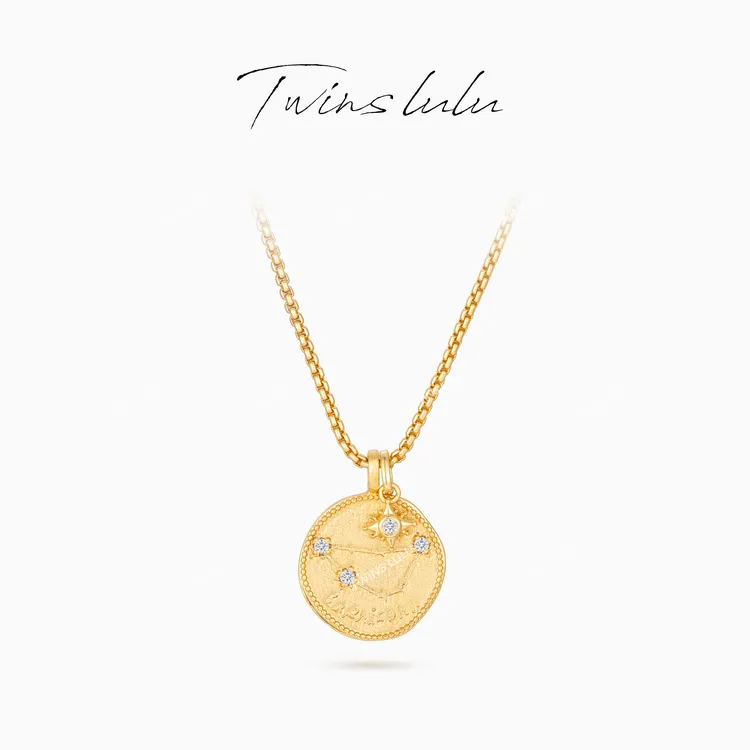 TWINS LULU 镀K金 时尚百搭高级感星芒圆牌项链TSJ10027