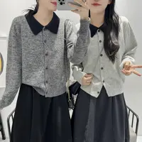 【大美丽定制】2025冬季新款 设计感撞色翻领显瘦针织开衫毛衣外套