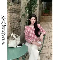 KUN【千金芭比】温柔飒感 金丝羊毛双色小香精致短款正肩玫红色外套