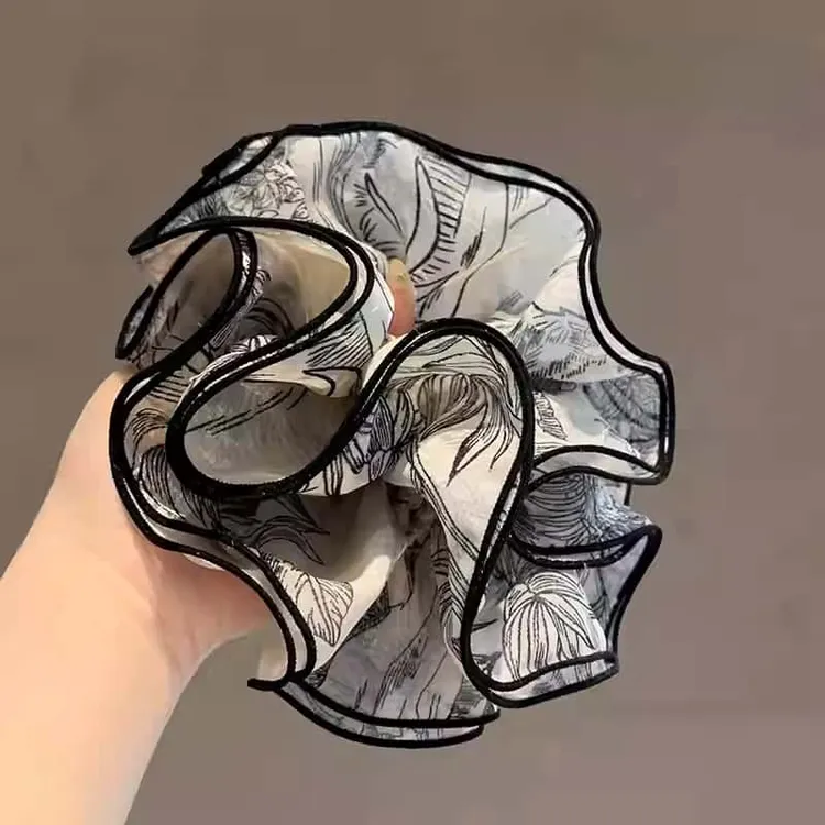 复古清冷多层小蛮腰褶皱印花肥肠圈韩国高端水墨皮筋耐用新款发圈