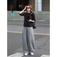 【老板周】松弛感 秋冬新品休闲肌理感松紧腰百搭卫裤