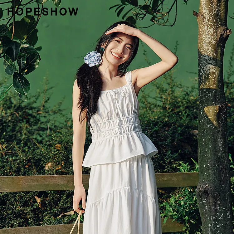 红袖2025夏季女装 松紧收腰蝴蝶结系带大方领套头上衣90125152003