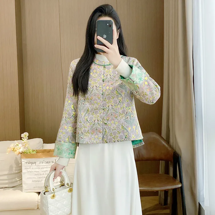 提花短外套女2025秋季新款粉色复古洋气新中式长袖国风宽松版上衣