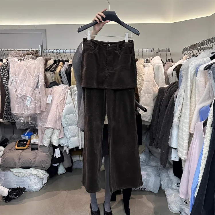高端货~秋冬款设计感小众高腰屁帘阔腿裤女洋气休闲直筒微喇裤