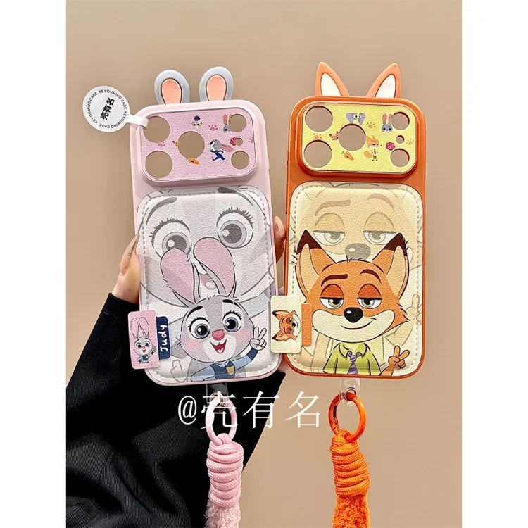 皮质比耶朱迪尼克立体耳朵手拎绳适用苹果17手机壳iPhone16/15/14