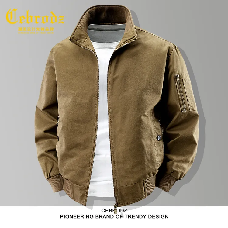 法国Cebrodz新款水洗纯棉外套男春秋飞行服男士夹克休闲立领衣服