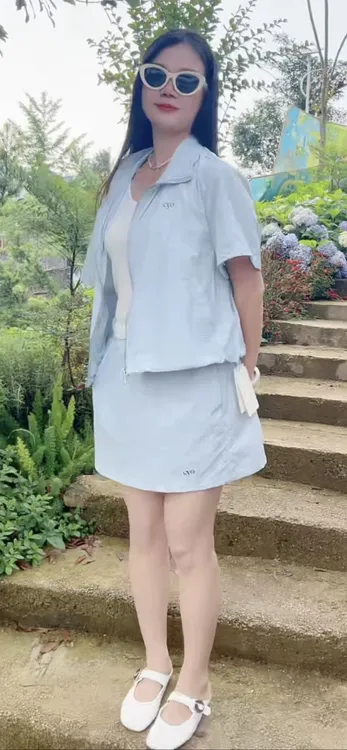 2025夏季新款立领夹克拉链短袖上衣搭配高腰休闲半身裙套装女