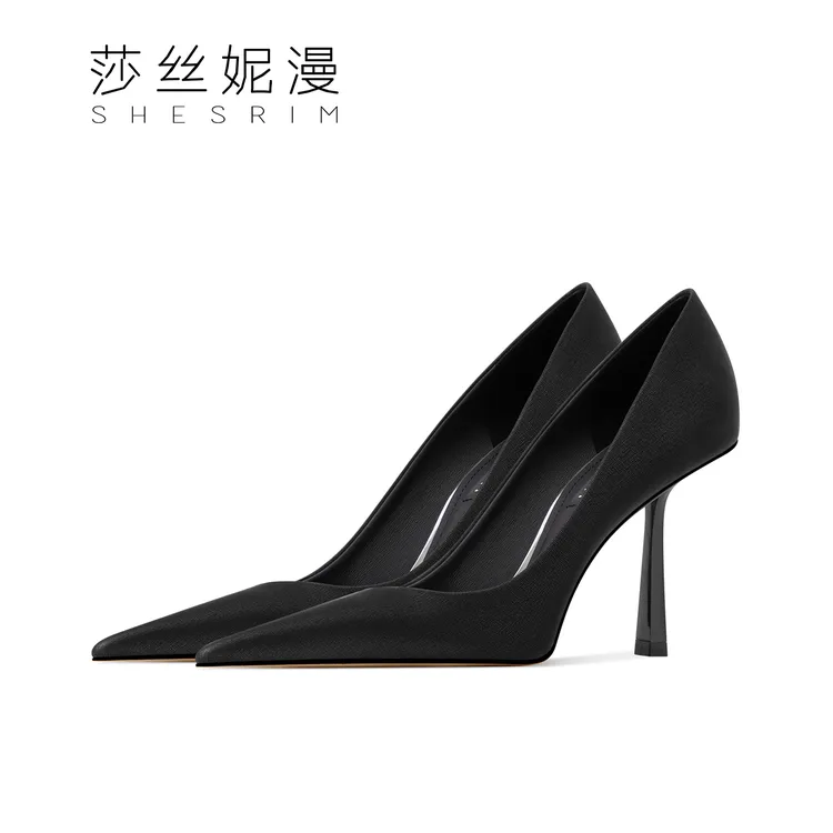 黑色尖头细跟高跟鞋女2025年秋季新款时尚真皮女鞋气质浅口女单鞋