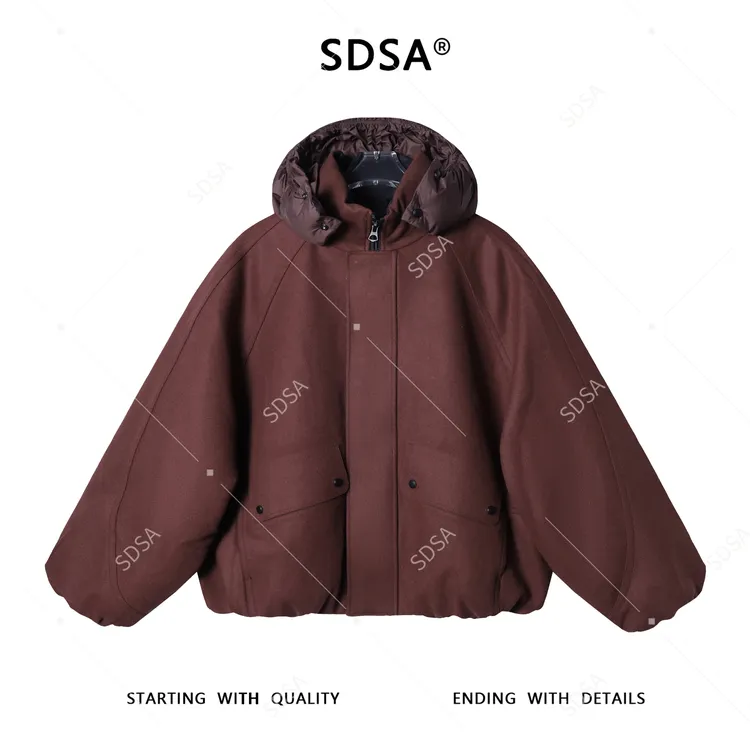 SDSA男士秋冬新款痞帅男装美式纯色拼接立领连帽羽绒服开衫宽松潮