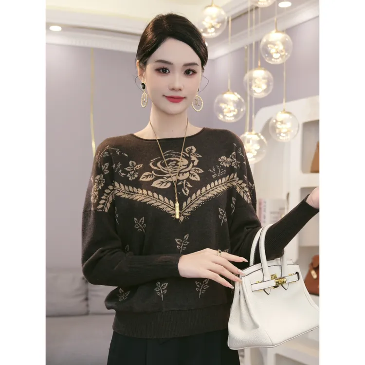 2026秋冬新款【8150】含绵羊毛气质显瘦咖色洋气长袖圆领针织毛衣