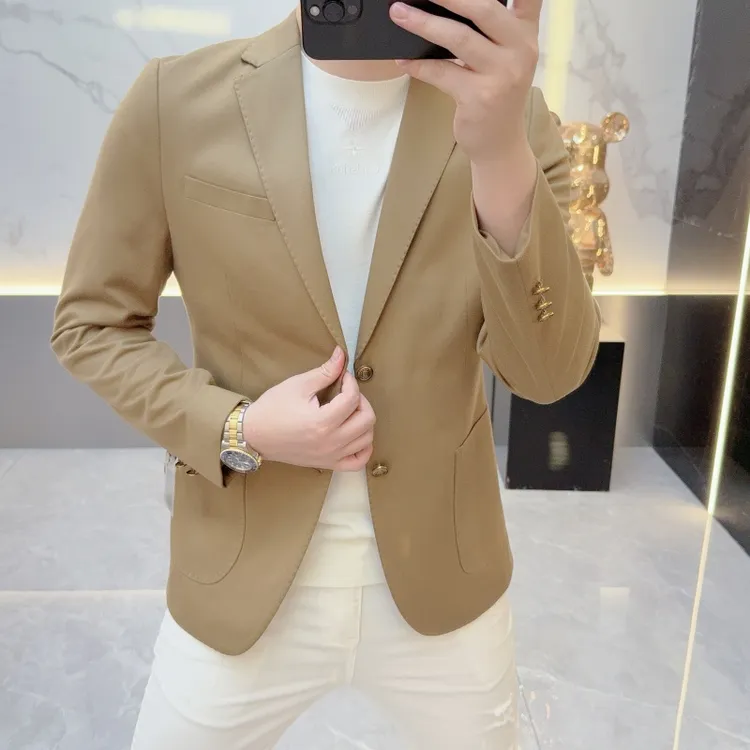 秋季2025新款休闲简约纯色西服外套男时尚修身舒适小西装便西男装