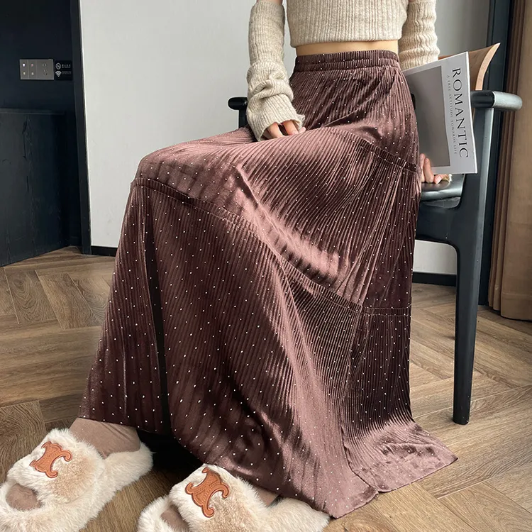 金丝绒半身裙女秋冬2025新款高腰垂感A字裙复古显瘦丝绒半身长裙