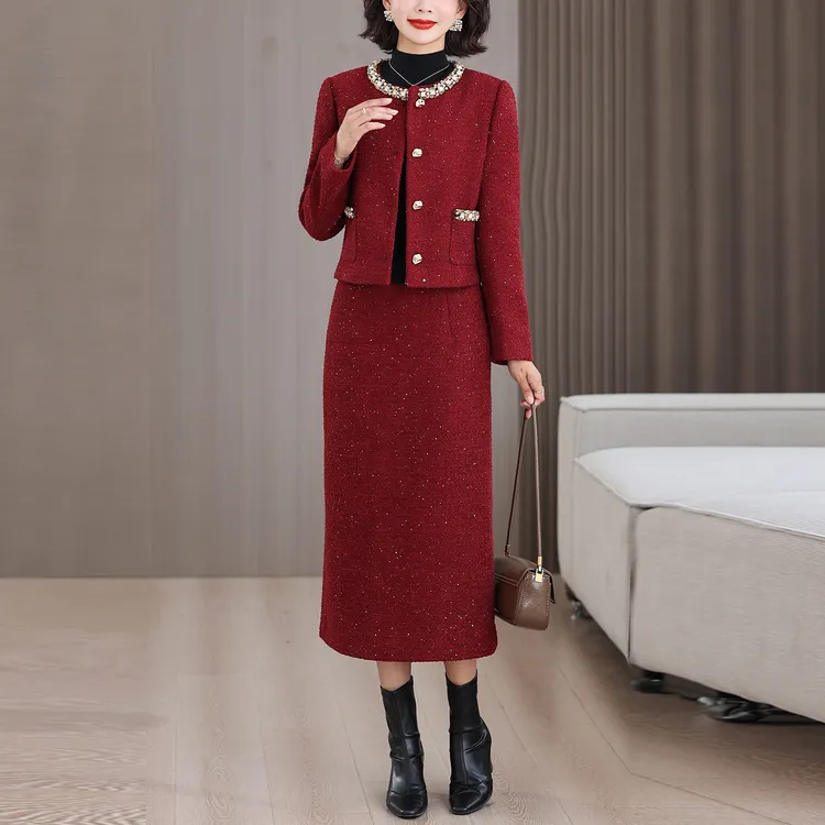 blx9726喜婆婆红色结婚宴礼服2025秋冬高级感减龄时尚小香风套装