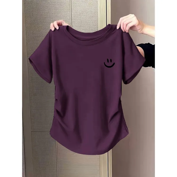 高级感短袖t恤女士夏季2025新款时尚洋气不规则圆领修身显瘦上衣
