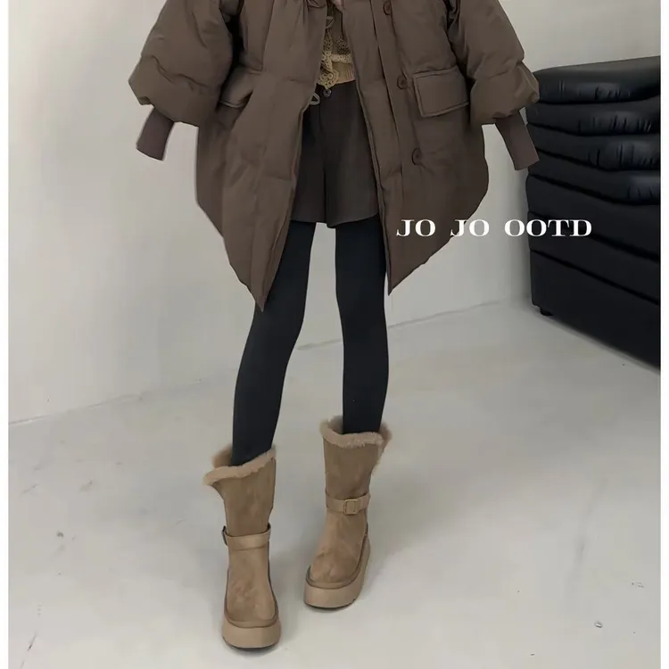 玖了个玖 2025冬款 极简百搭厚底加毛保暖中筒雪地靴 2511C7925