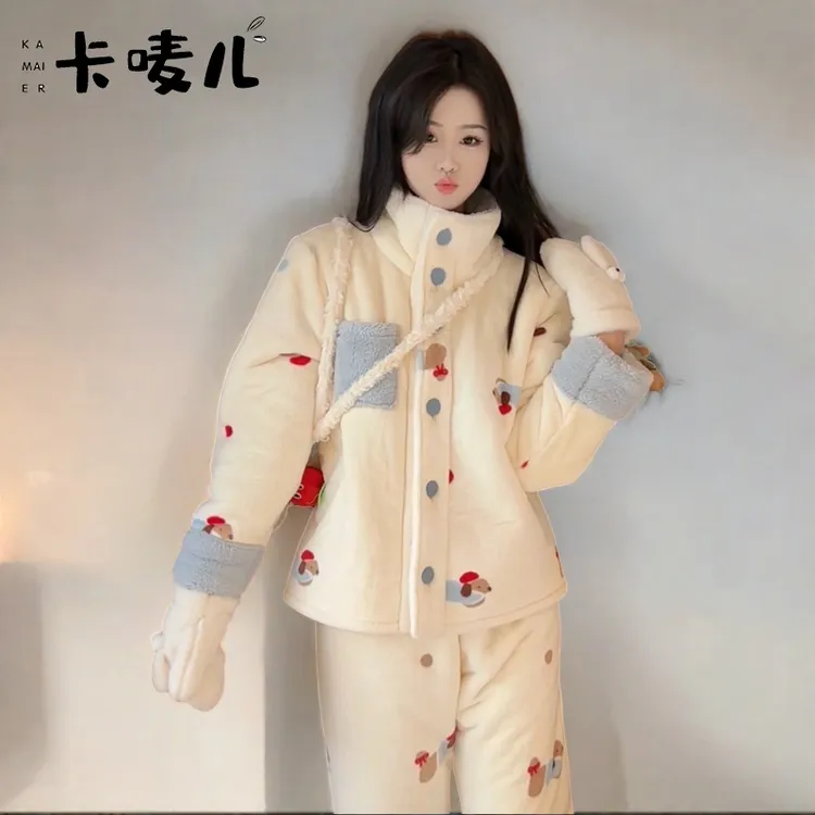 睡衣女冬季女款爆款2024新可爱卡通加绒加厚显年轻保暖家居服套装