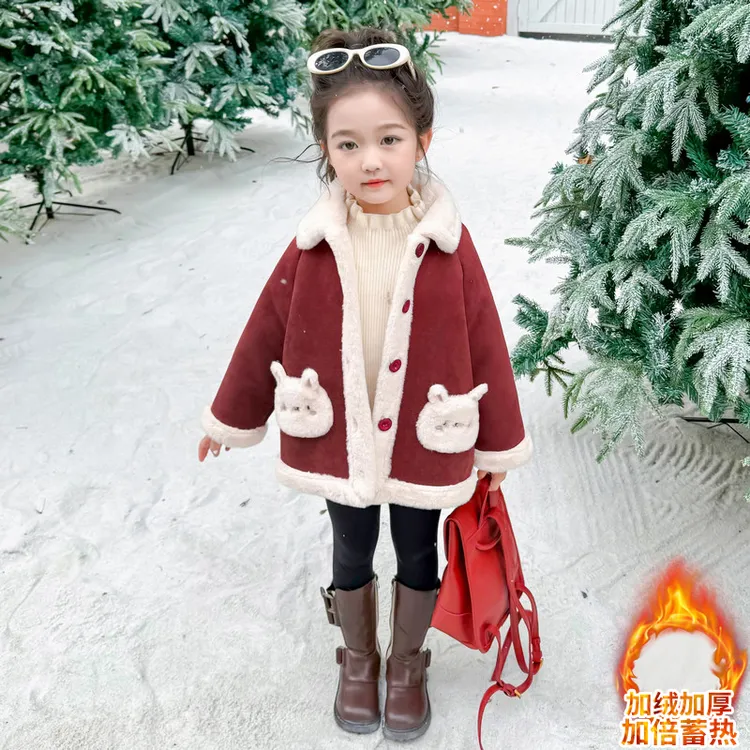 女童外套加绒加厚冬季2025新款洋气儿童皮毛一体棉衣女宝宝冬装潮