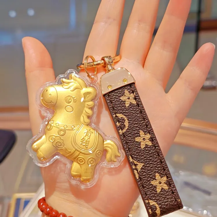 含金工艺品马上有钱钥匙扣挂件金片可爱卡通小马手机链挂饰送礼物