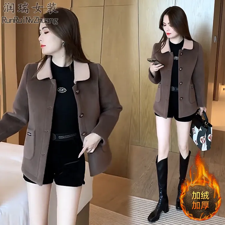 冬季新款加绒加厚短外套女2025秋冬妈妈宽松显瘦洋气减龄短款上衣