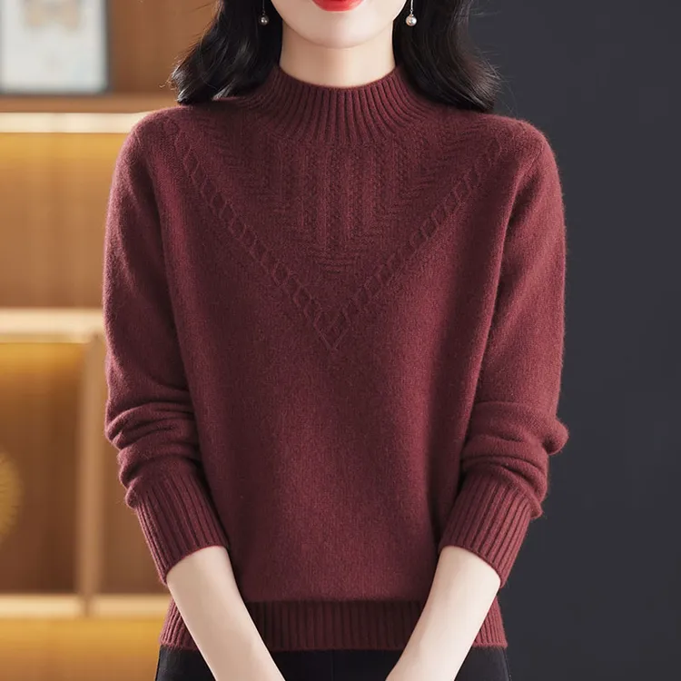 重磅爆款玫红色羊绒衫女冬季2025新款半高领内搭加厚毛衣打底衫
