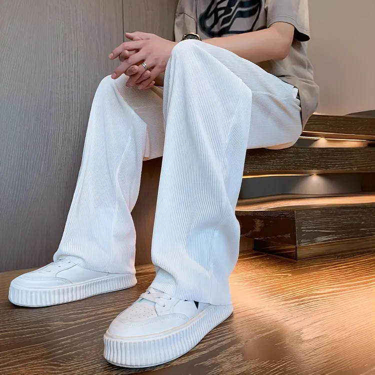 殿若轻奢休闲裤男款夏季冰丝运动裤子薄款垂感新款白色潮牌直筒裤