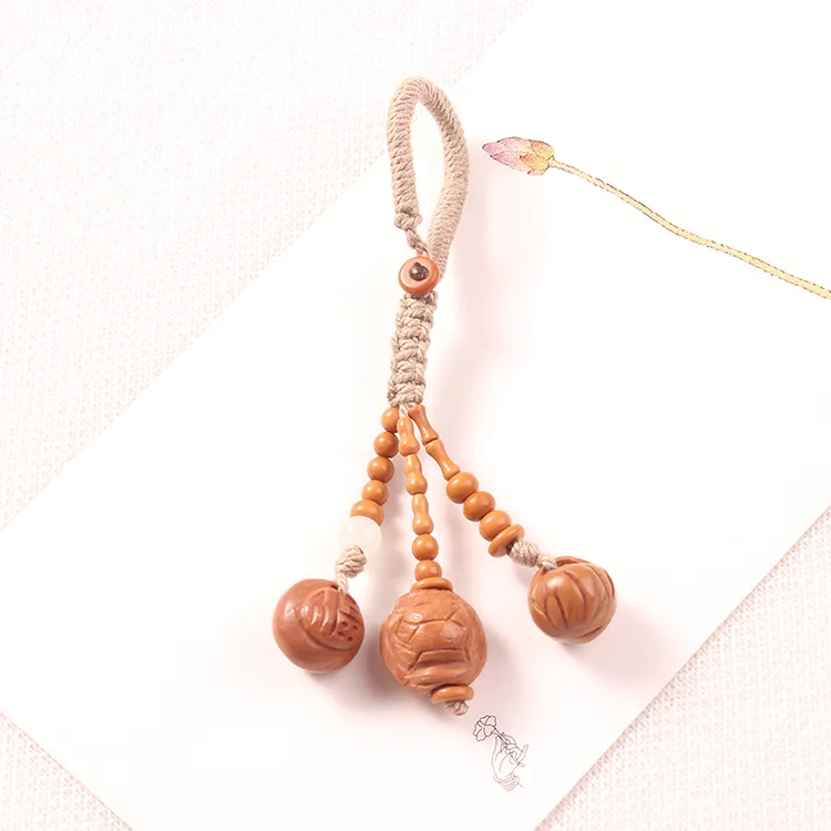 手工编织情侣钥匙链挂件饭卡链简约车载木挂件钥匙扣福禄如意吊坠