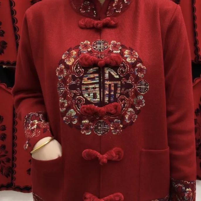 民族风绣花复古中老年妈妈装中式唐装外套