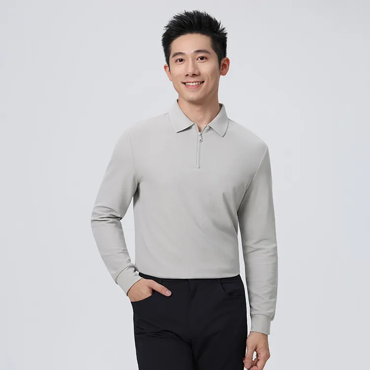半拉链领长袖t恤男士春秋季新款时尚商务休闲翻领Polo衫男装上衣