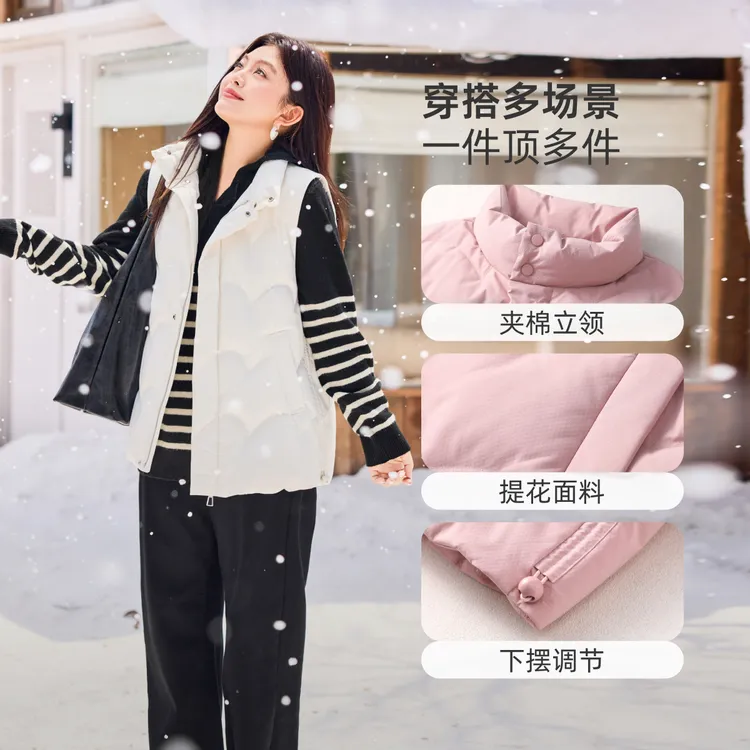 【现货羽绒过冬肌理感提花可抽绳马甲】MsShe大码女2025冬M2509009