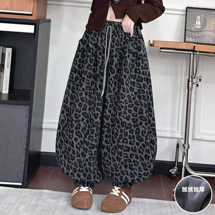 2025儿童新款秋冬裤子豹纹儿童灯笼裤女童加绒休闲裤韩版冬季