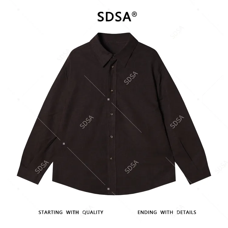 SDSA男士秋冬新款痞帅男装极简风纯色长袖翻领衬衫宽松百搭衬衣