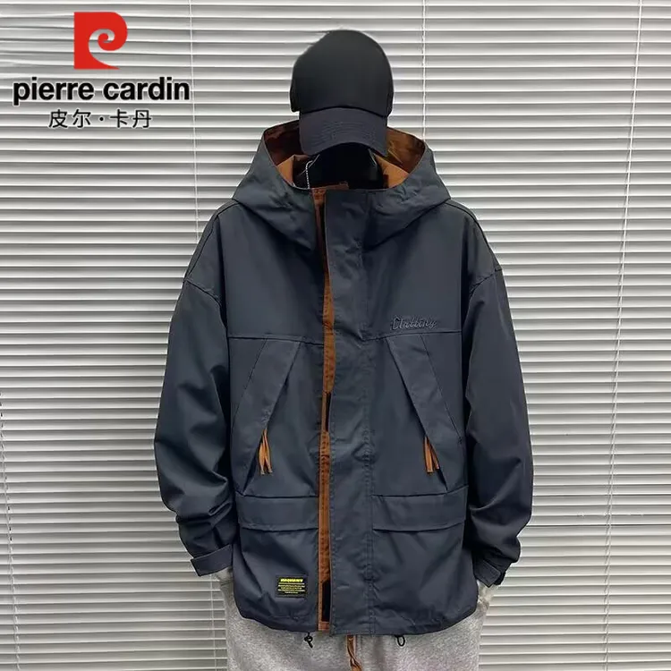 皮尔卡丹休闲夹克男士秋冬季新款宽松加厚保暖冲锋衣工装外套男款