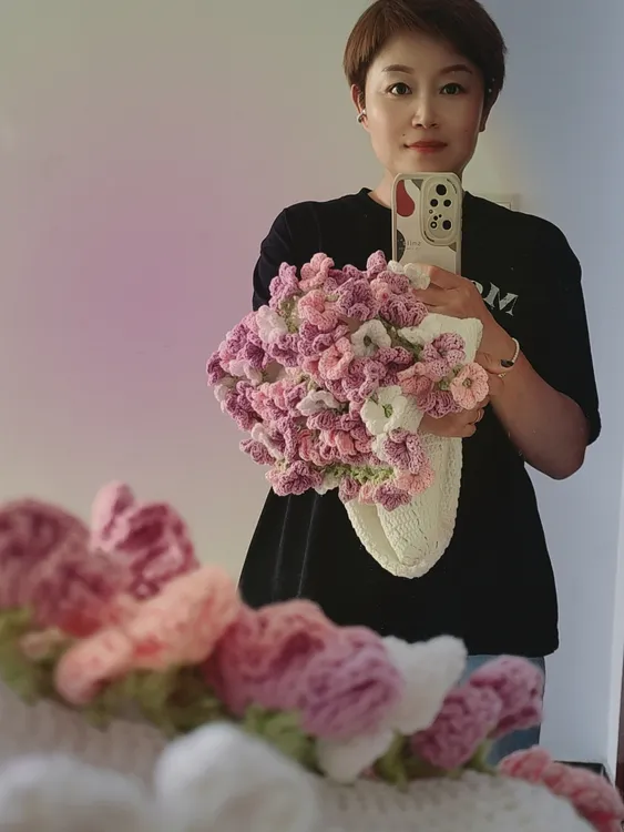 DIY纯手工编织百搭时尚绣球花花束毯