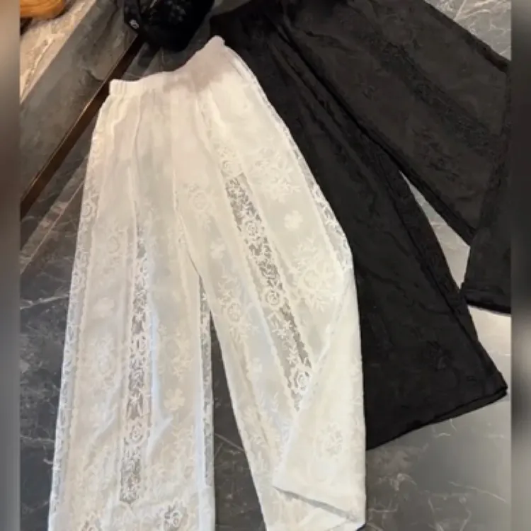 夏季薄款镂空蕾丝高腰显瘦阔腿休闲裤女新款时尚