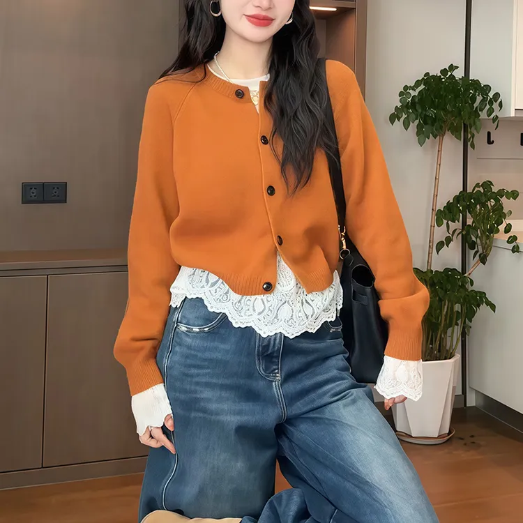 法式复古风气质圆领长袖外穿针织衫女秋冬季新款奶系宽松内穿毛衣